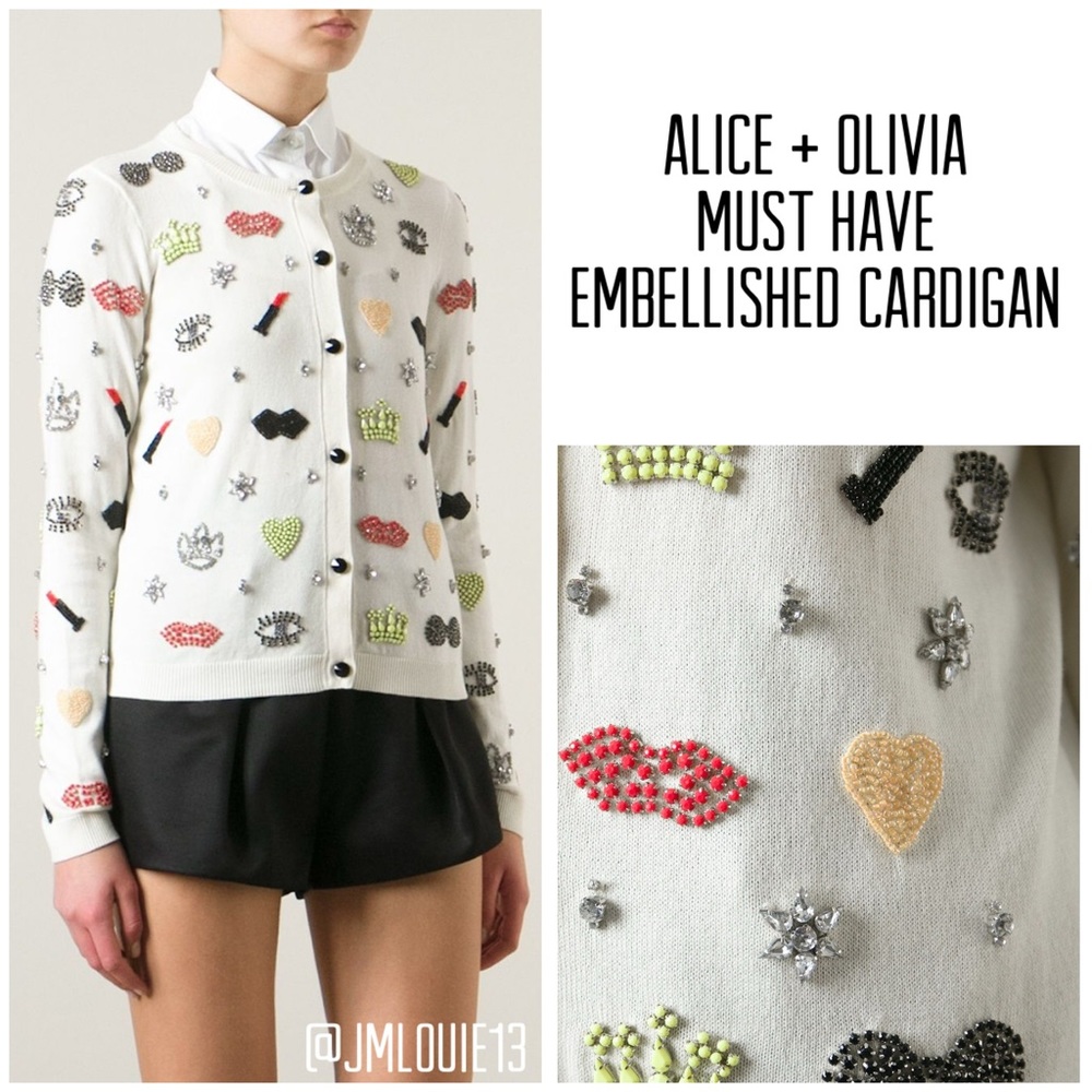 🎀SOLD🎀Alice + Olivia Must Have Embellished Sequin Ivory Cardigan